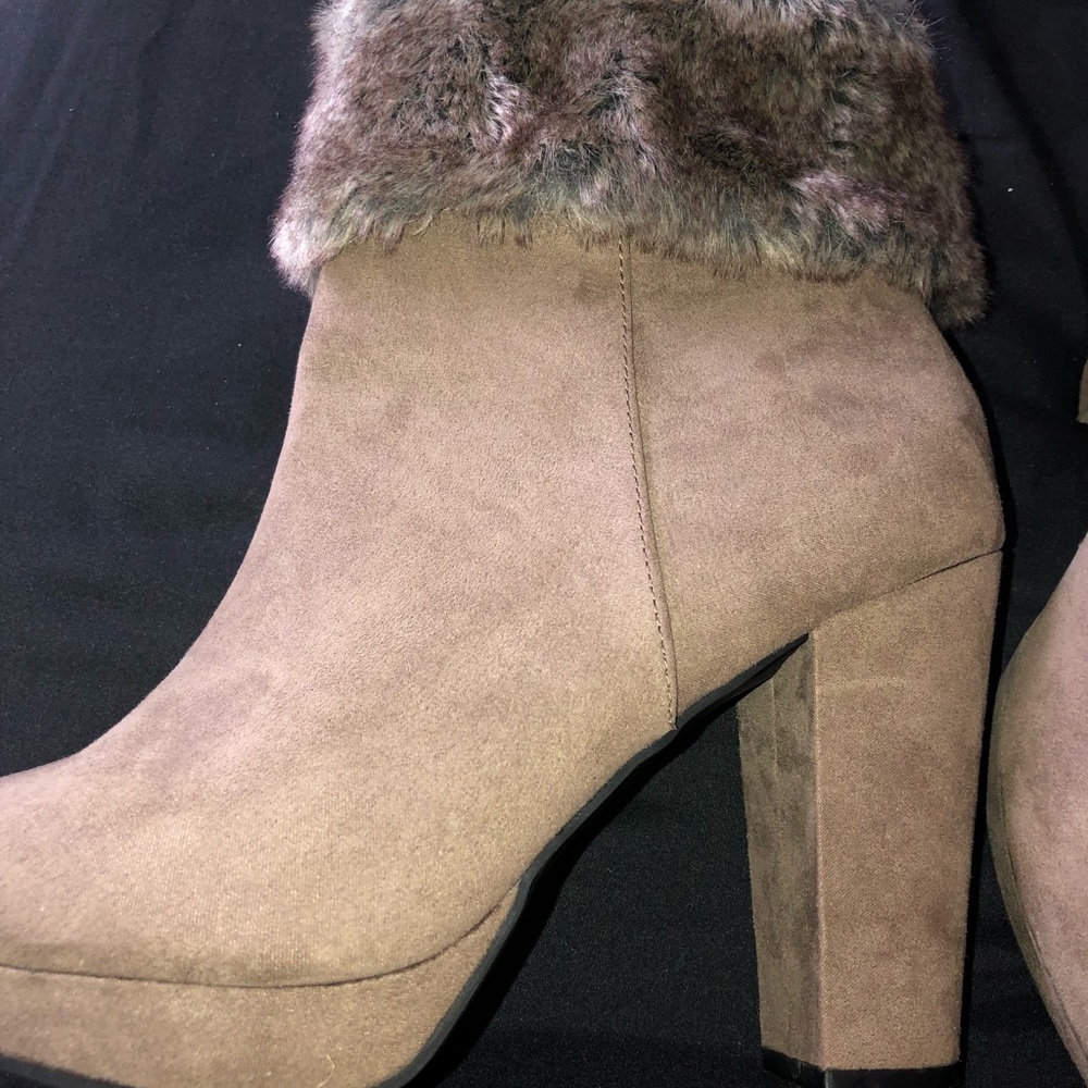 NWOT Faux Suede Ankle Boots with Fur